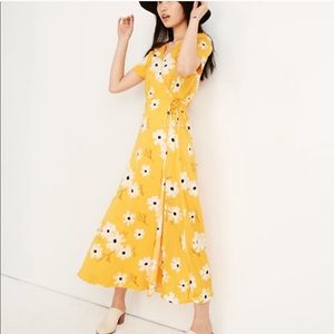 Madewell silk wrap midi dress - Yellow Ikat Floral